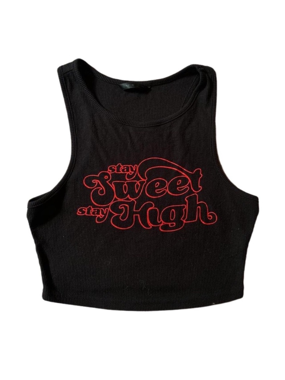 3 For $10 SHEIN Stay Sweet Stay High Black & Red Ribbed Crop Top